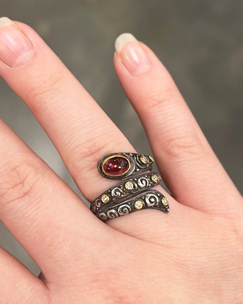 Textured Tourmaline Snake Ring