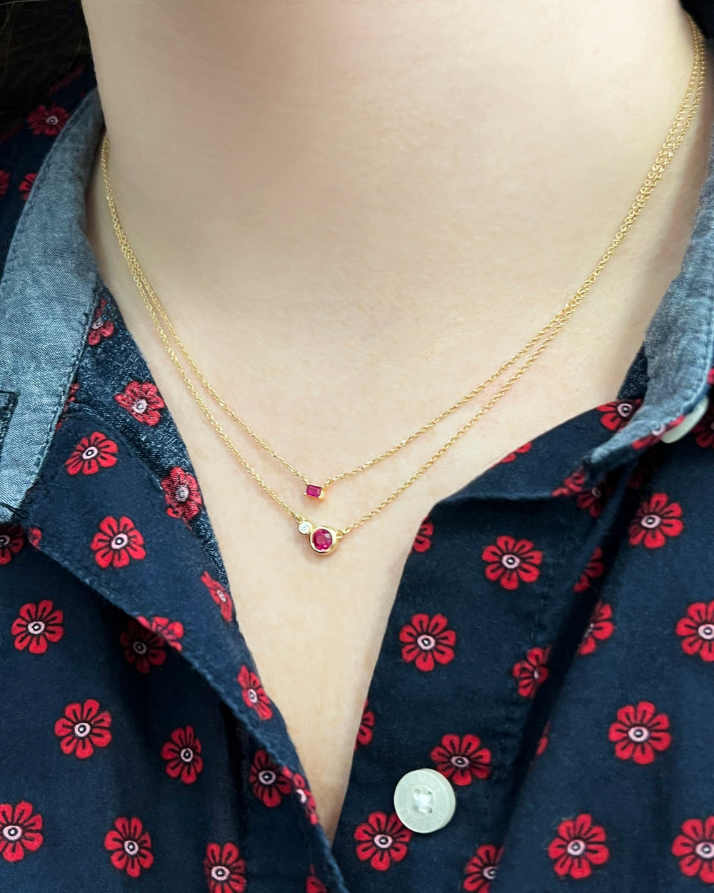 Dainty Ruby Baguette Necklace