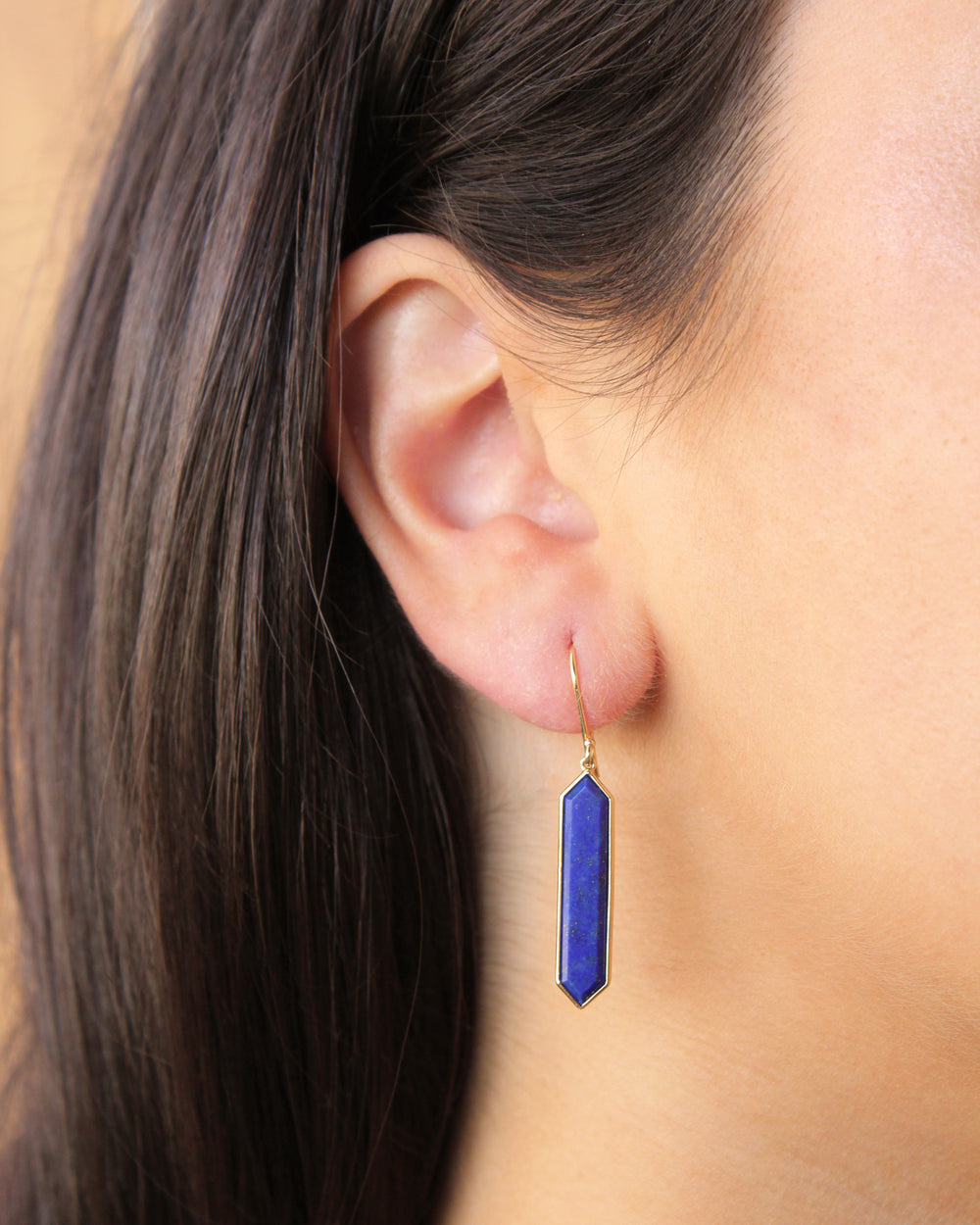 Elongated Hexagon Lapis Earrings