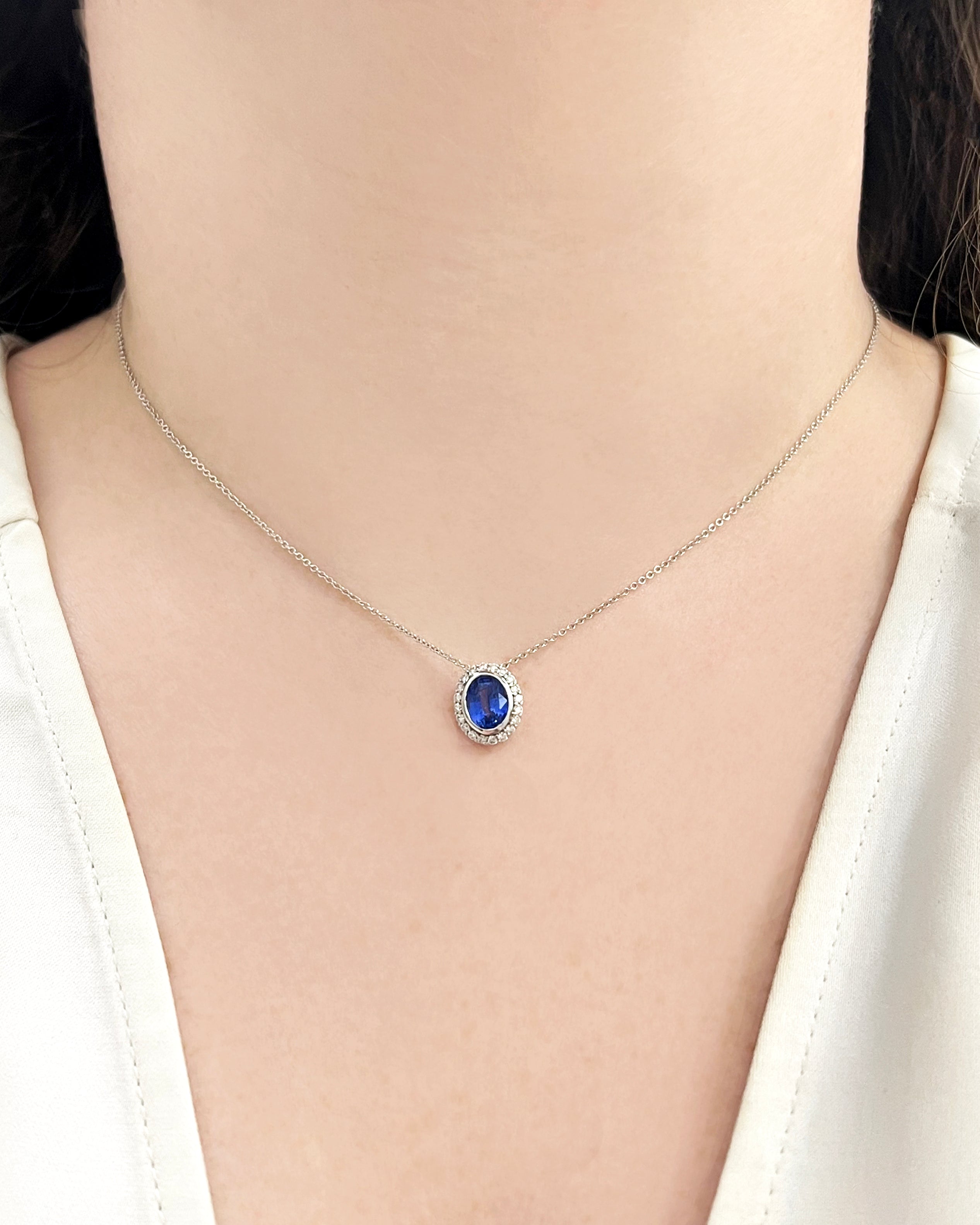 Diamond Halo and Bezel Sapphire Pendant