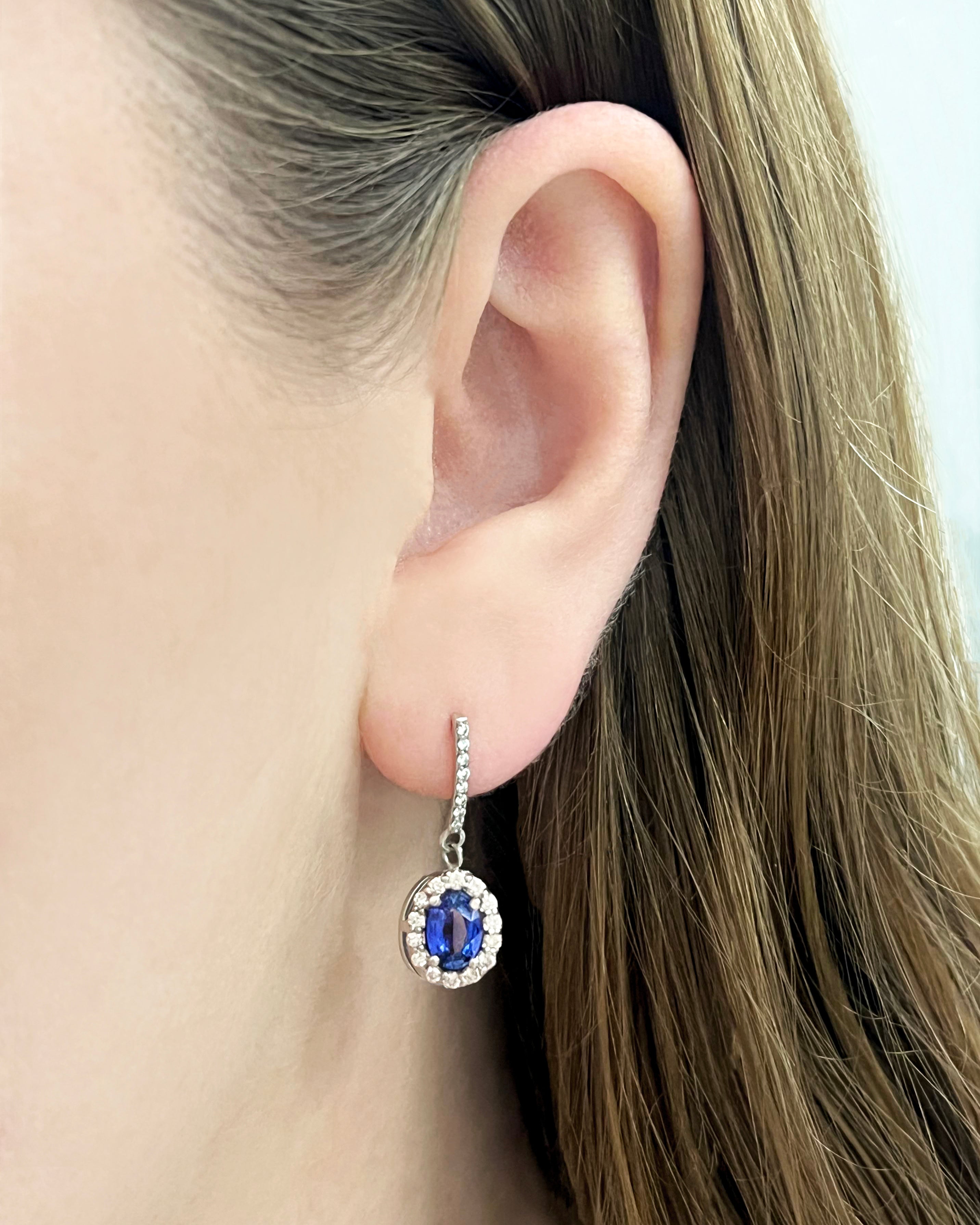 Sapphire and Diamond Halo Dangle Earrings