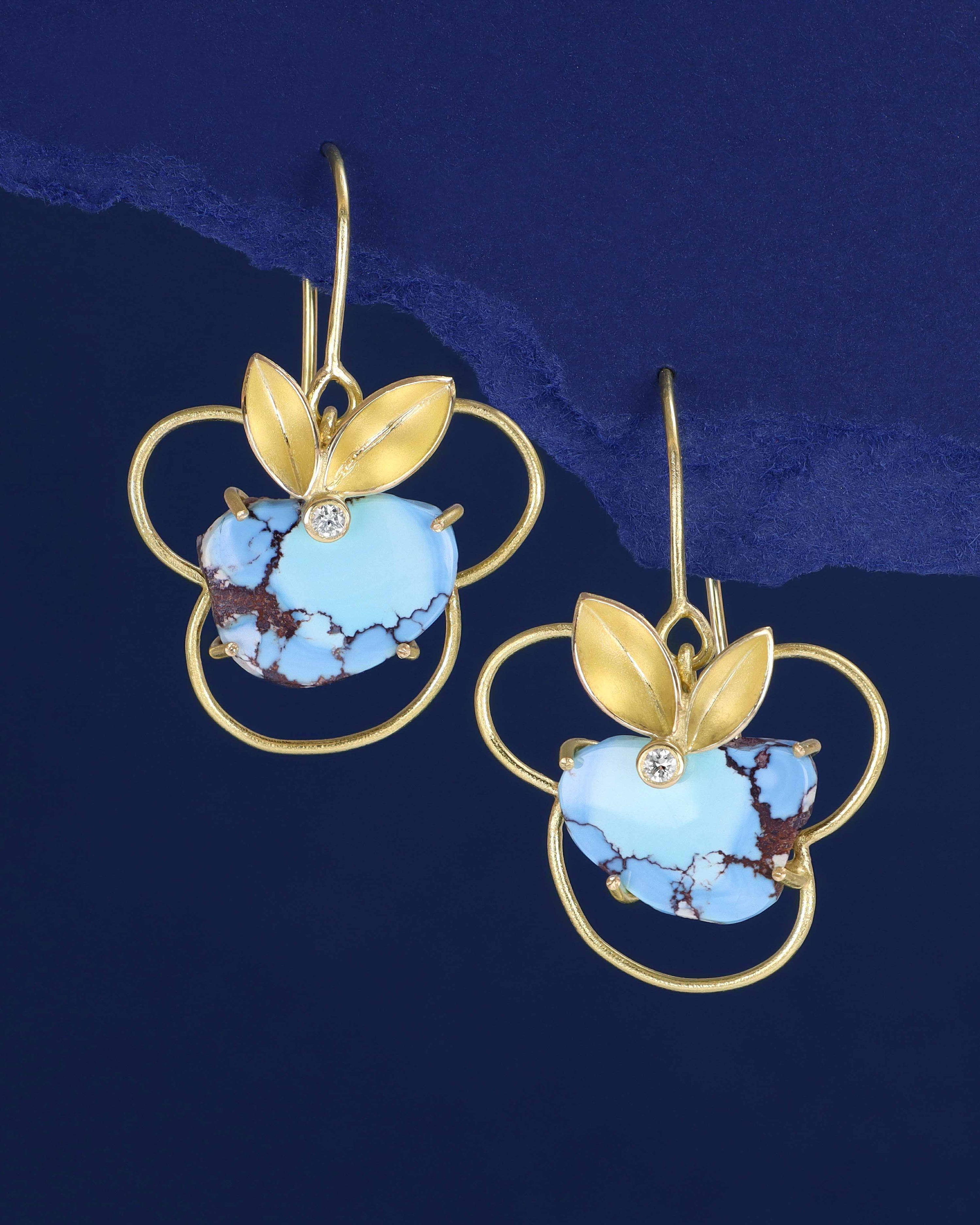 Kazakhstan Turquoise and Diamond Earrings