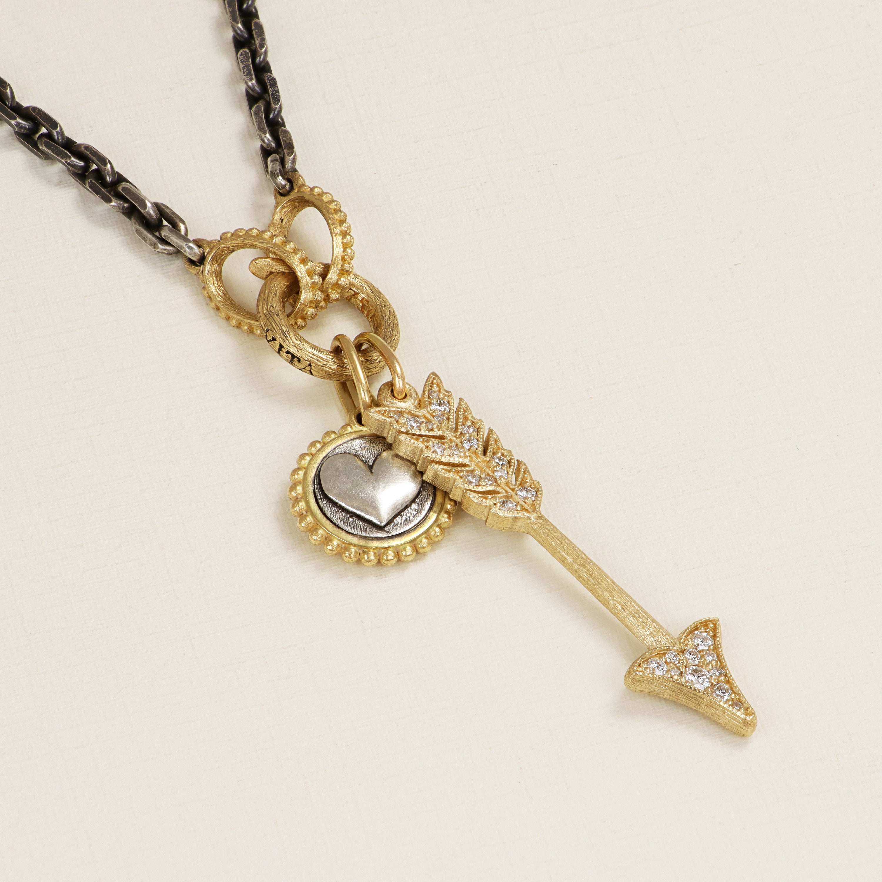 Diamond Skull and Heart Charm