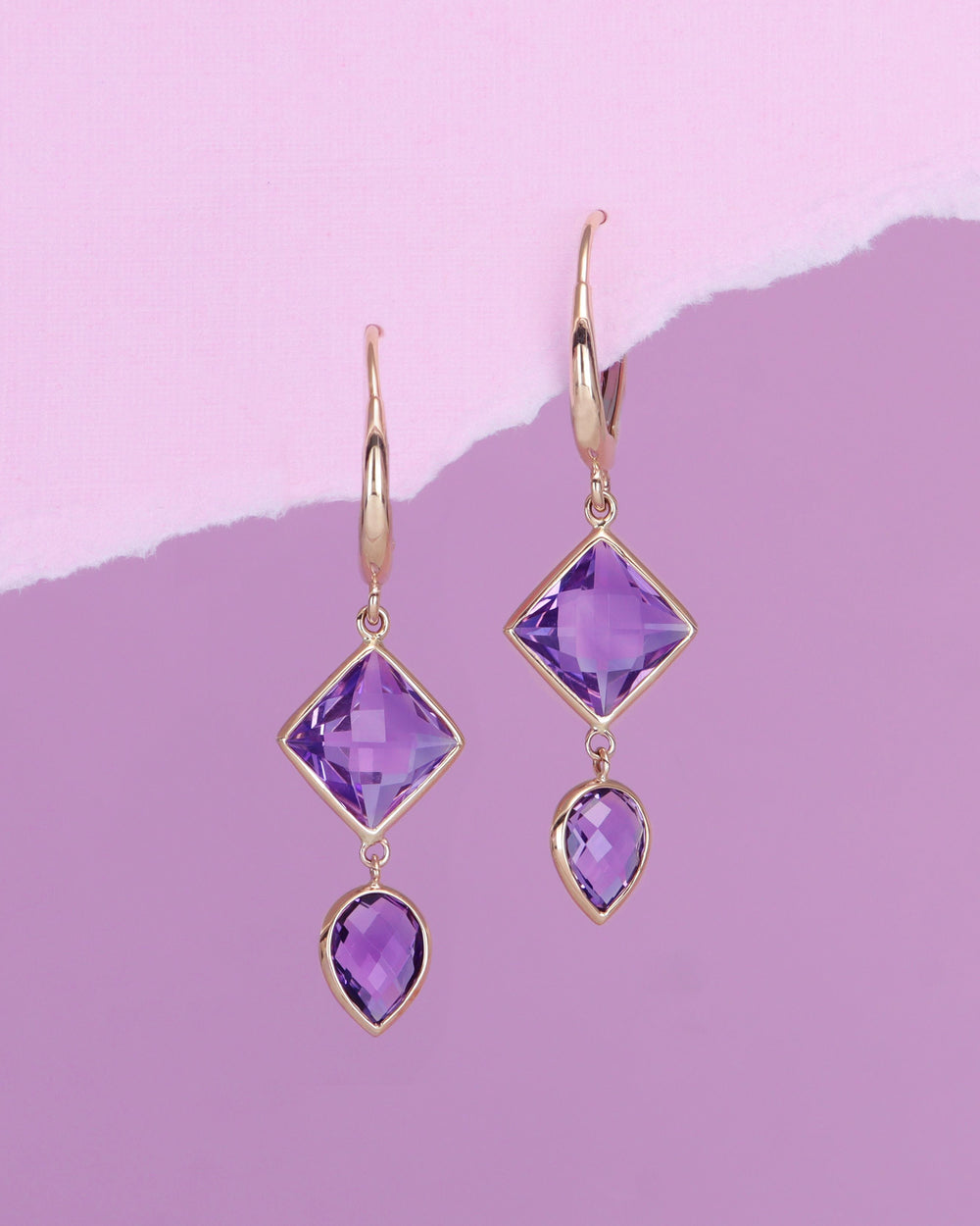 Square and Pear Amethyst Earrings