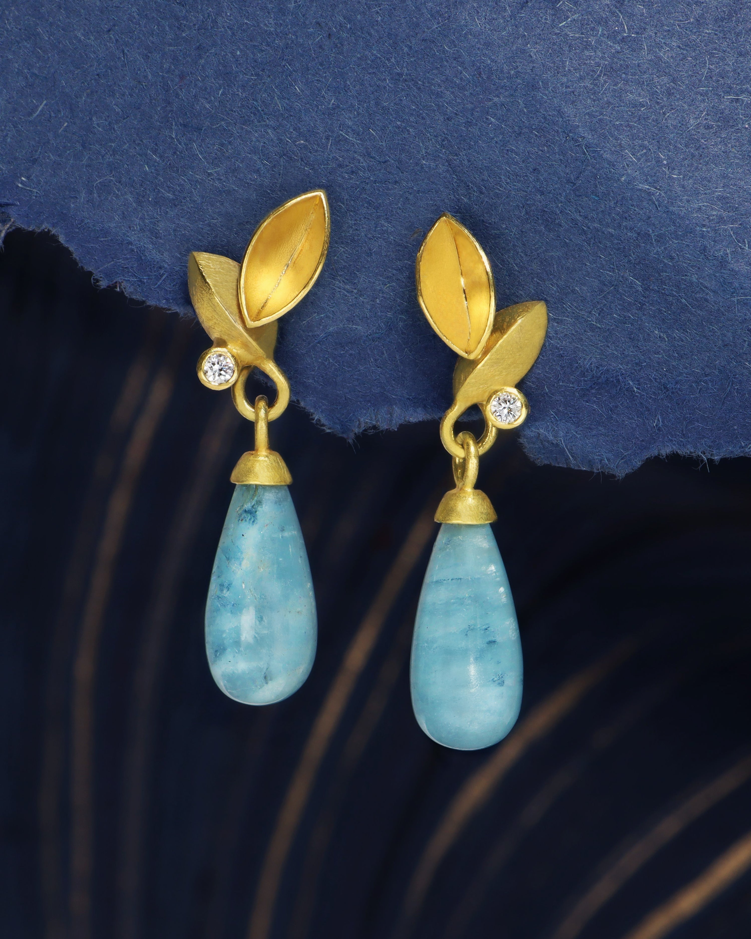Aquamarine Drop And Leaf Earrings