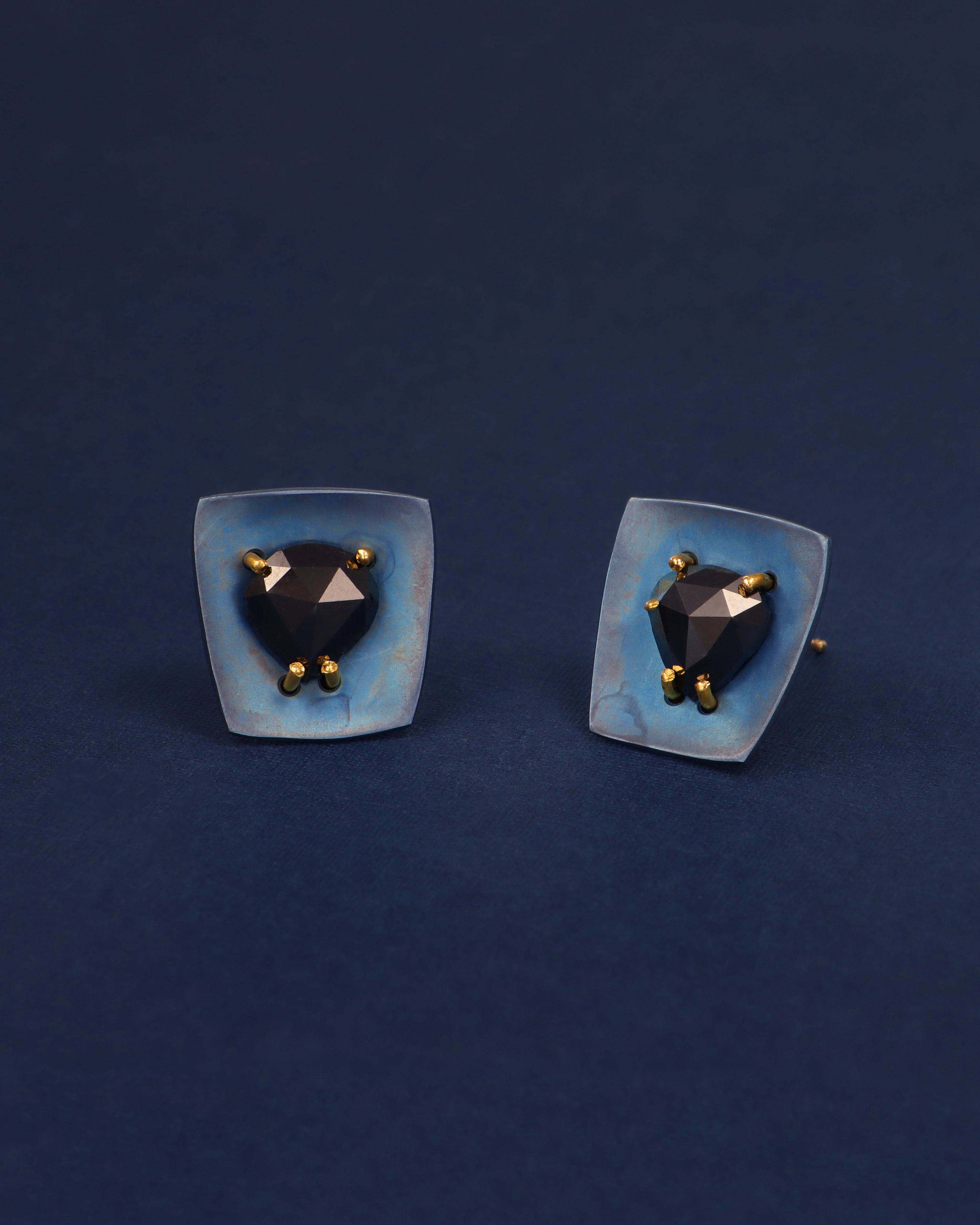 Titanium Black & Blue Stud Earrings