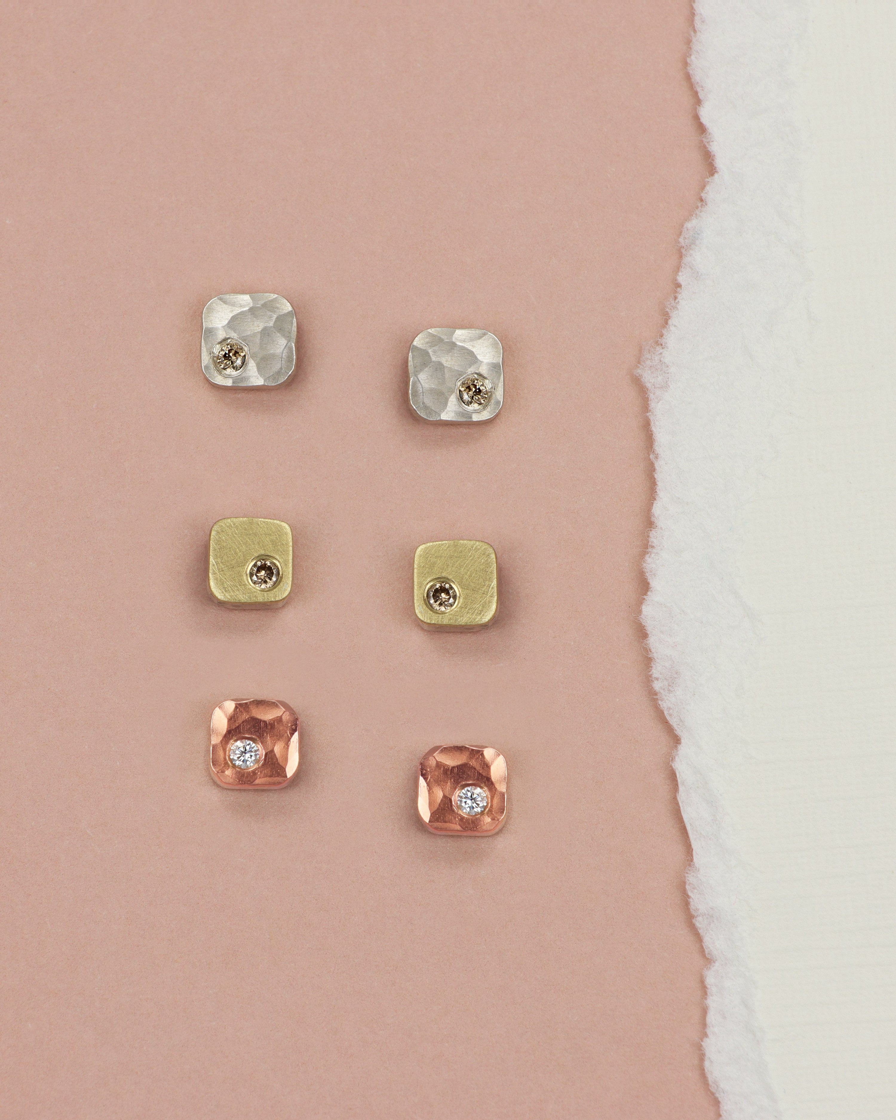 Rose Gold Cell Diamond Stud Earrings
