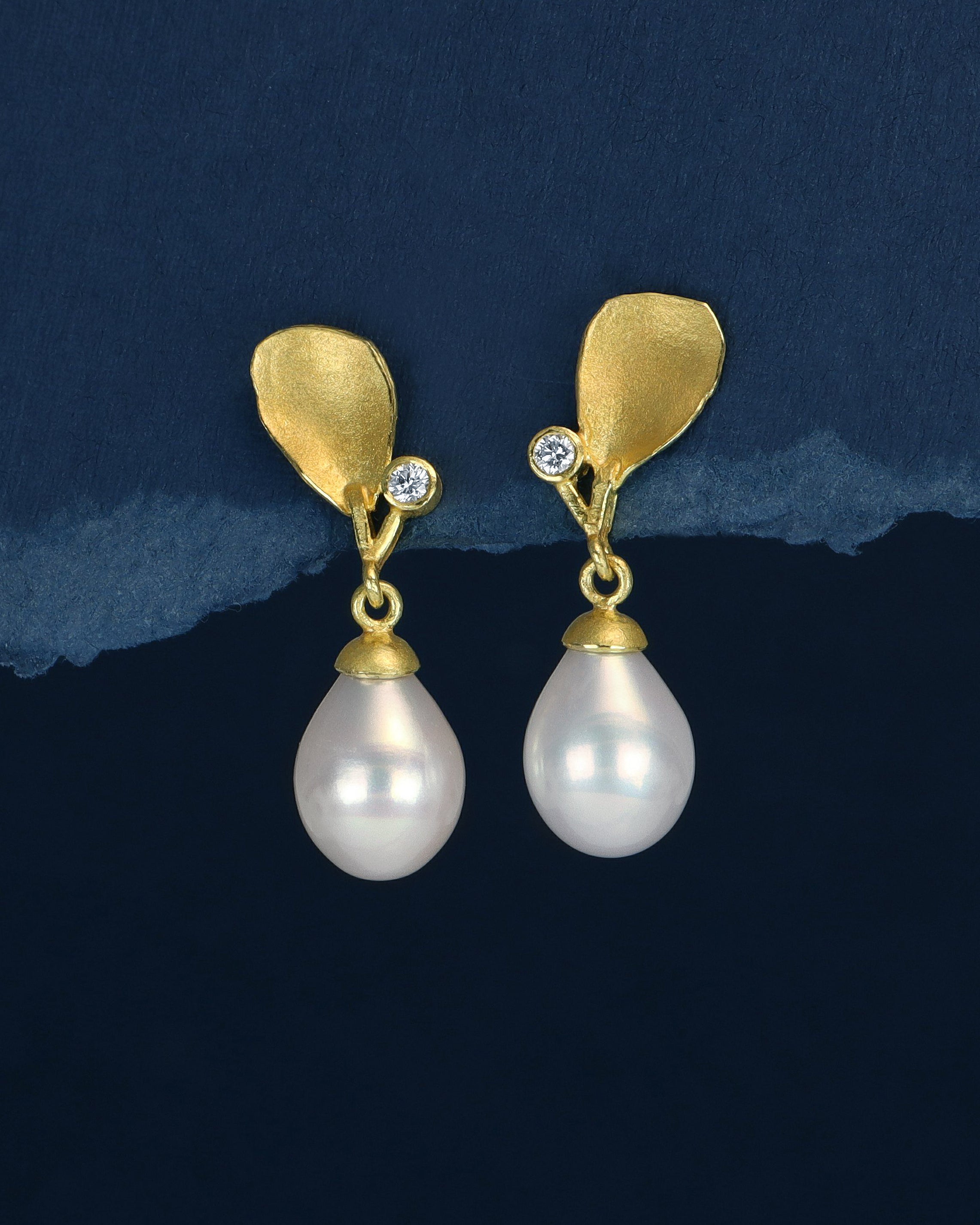 Pearl Drop and Diamond Earrings