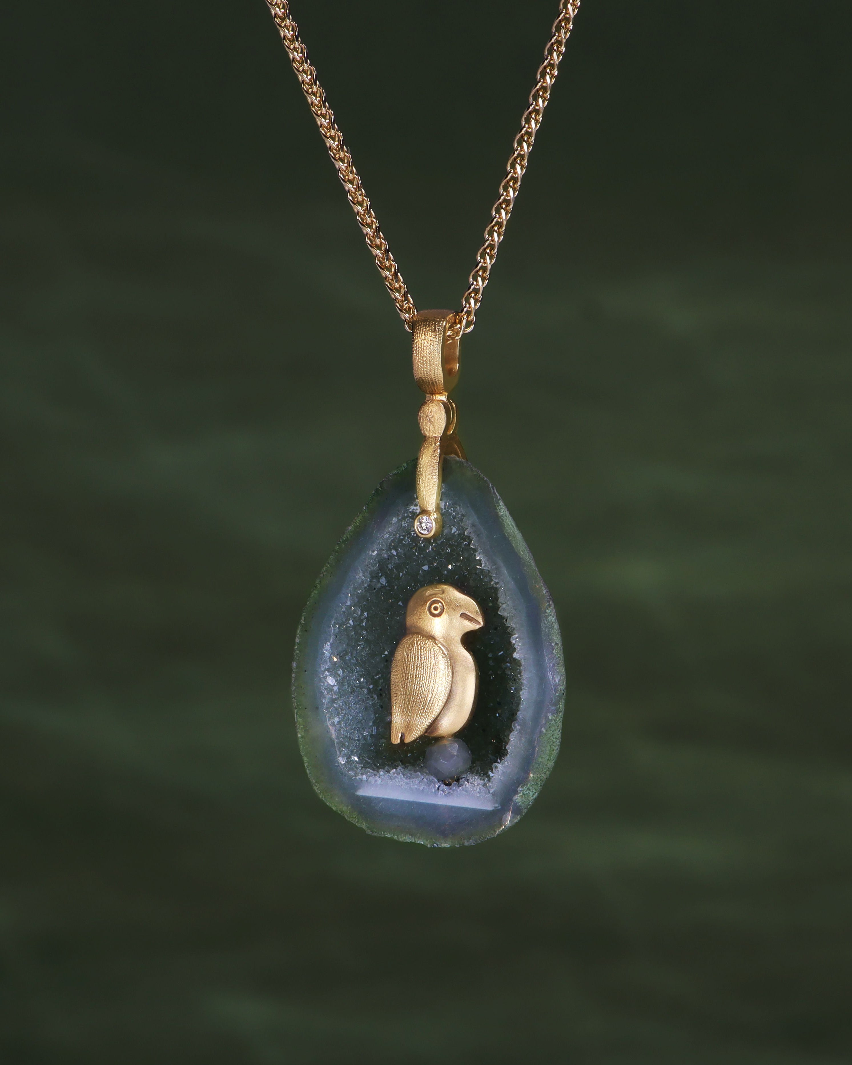 One of a Kind Geode Pendant Fable Animals and Strange Characters