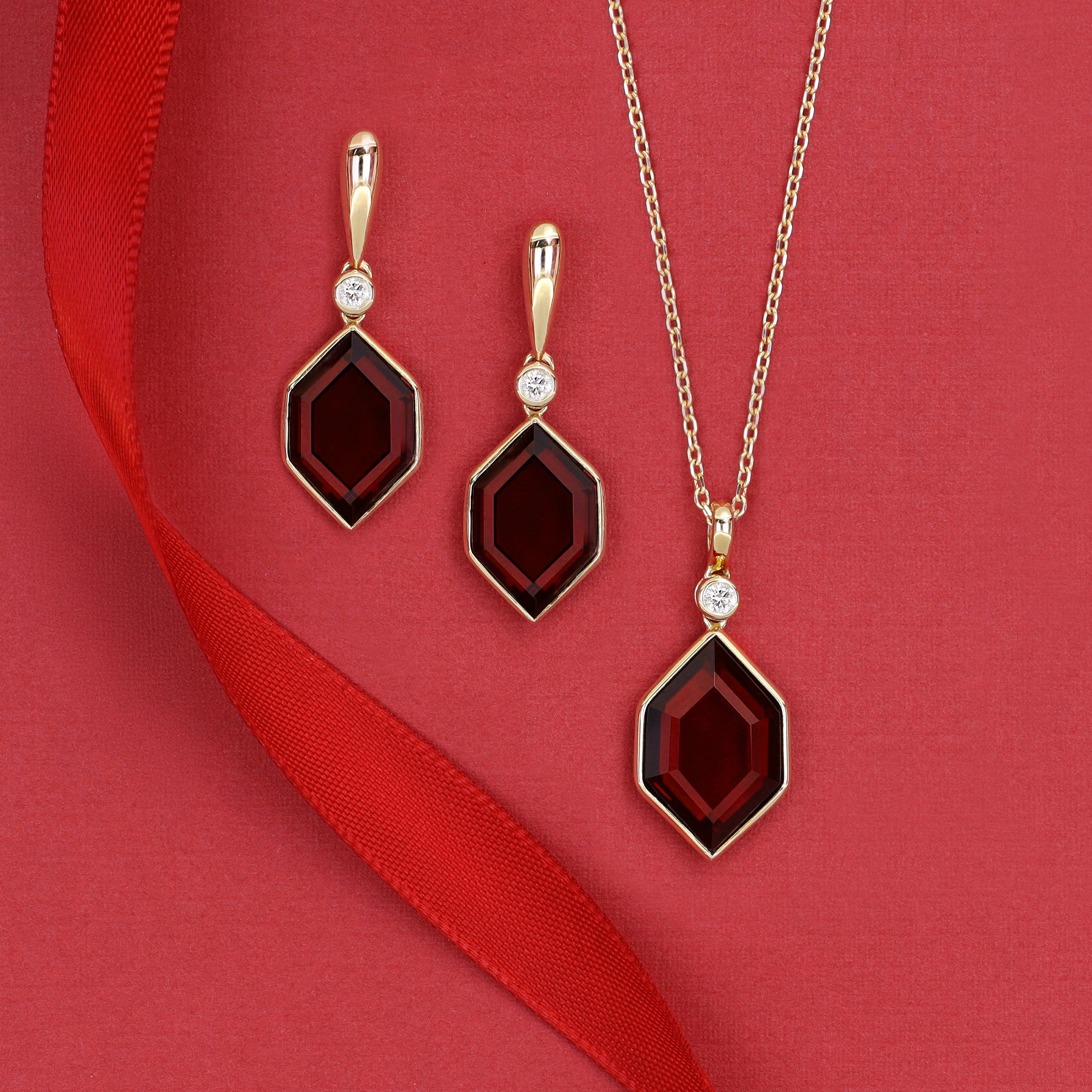 Garnet Hexagon Drop Earrings