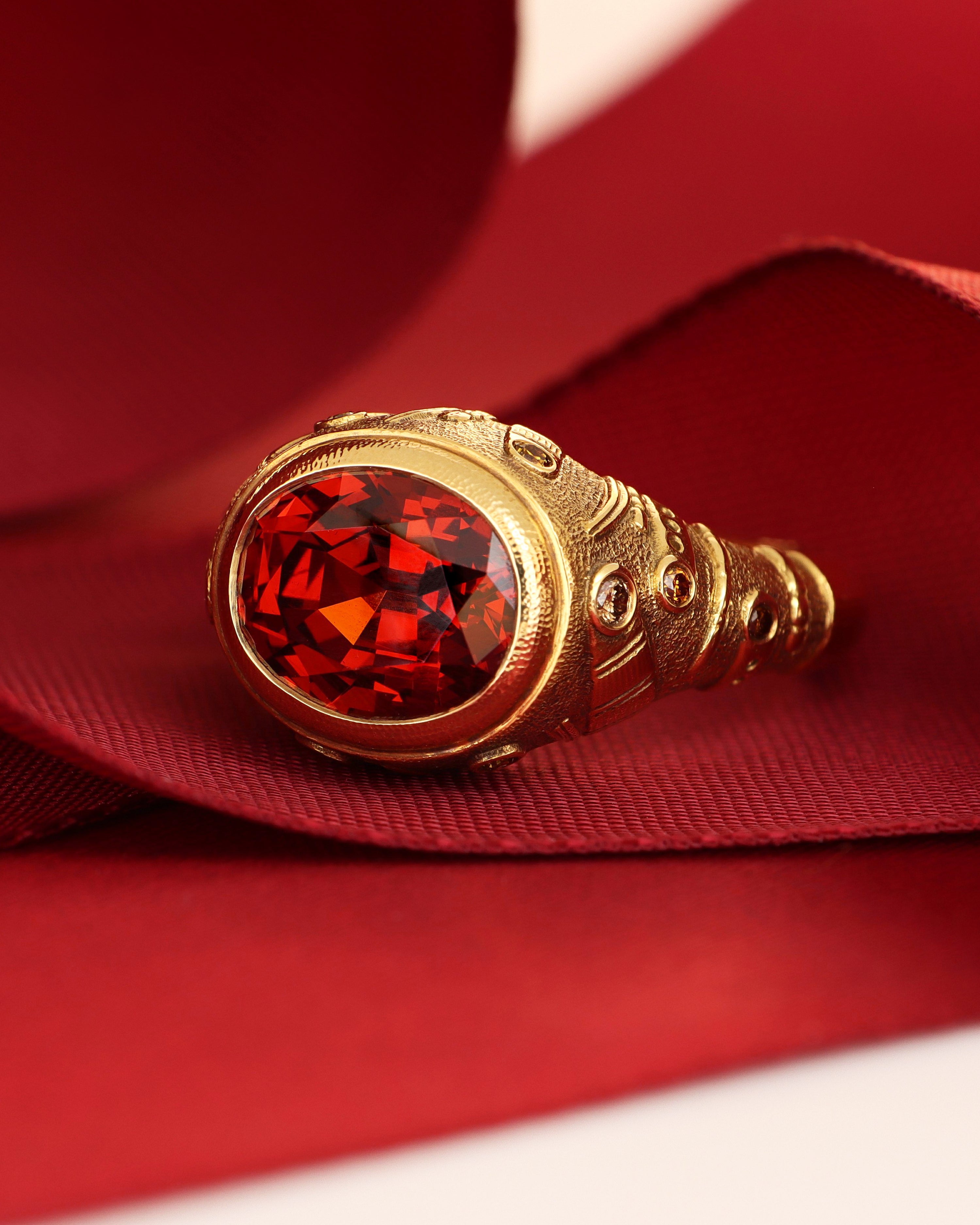 Sea Grass Spessartite Garnet Ring