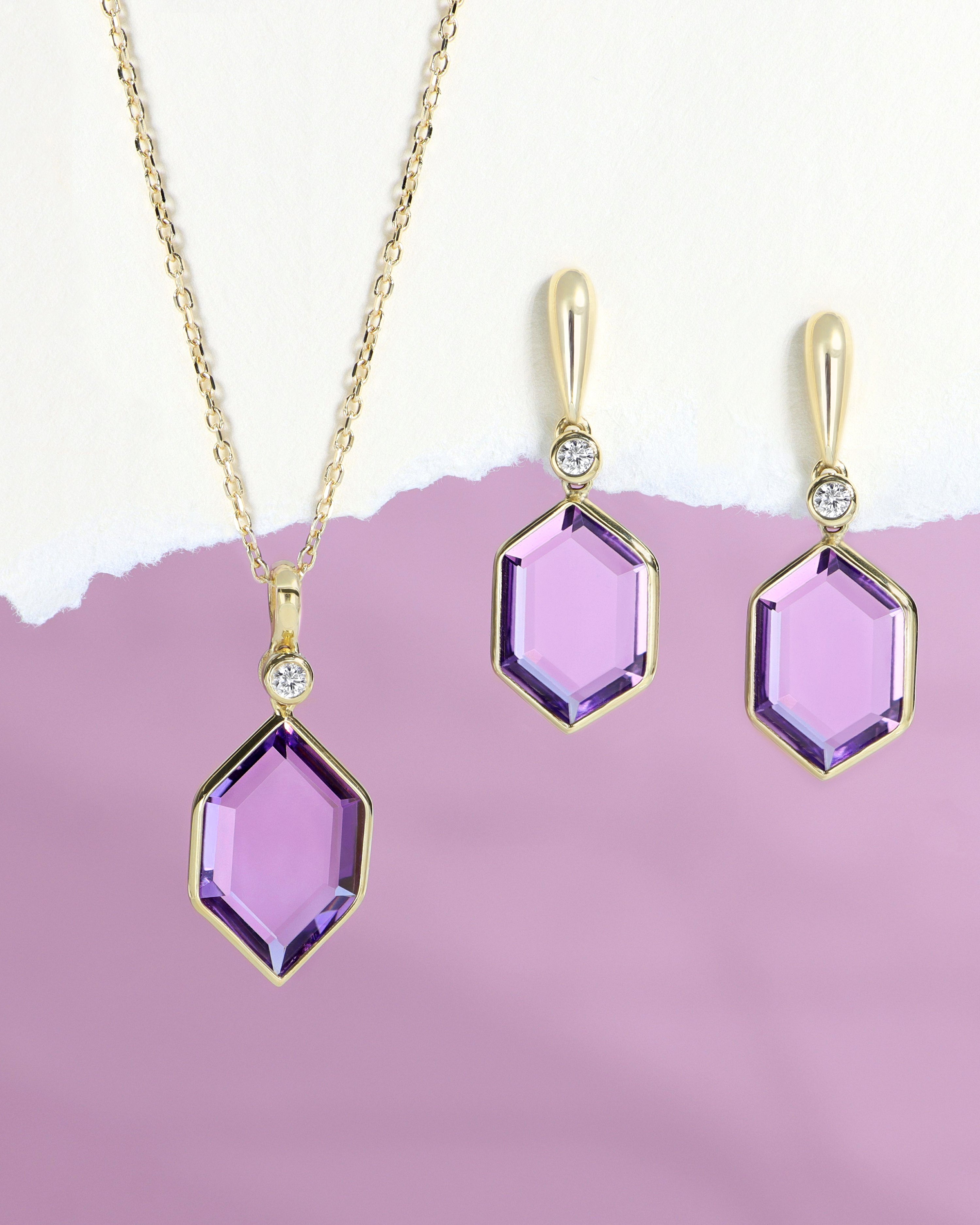 Amethyst Hexagon Drop Earrings