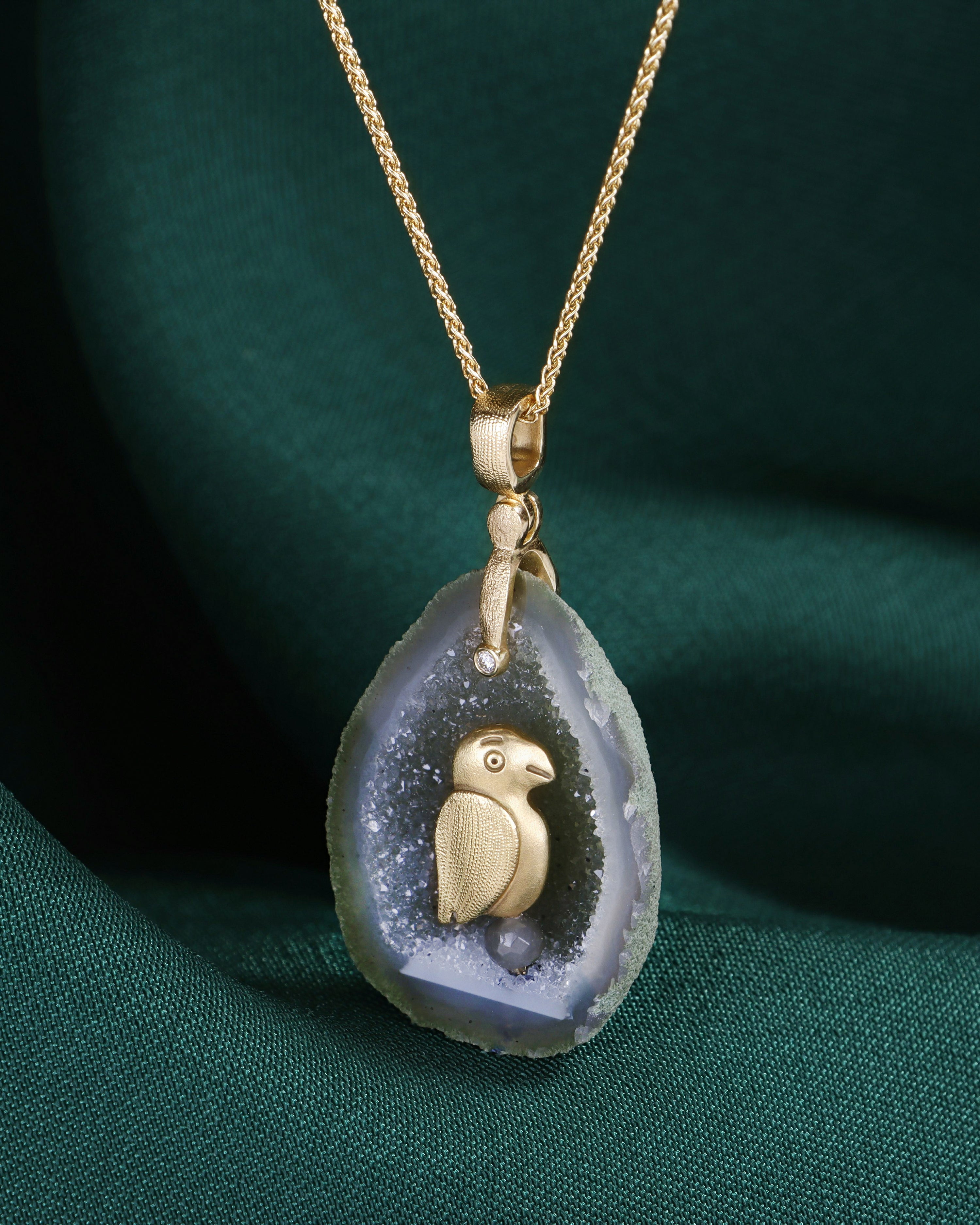 One of a Kind Geode Pendant Fable Animals and Strange Characters