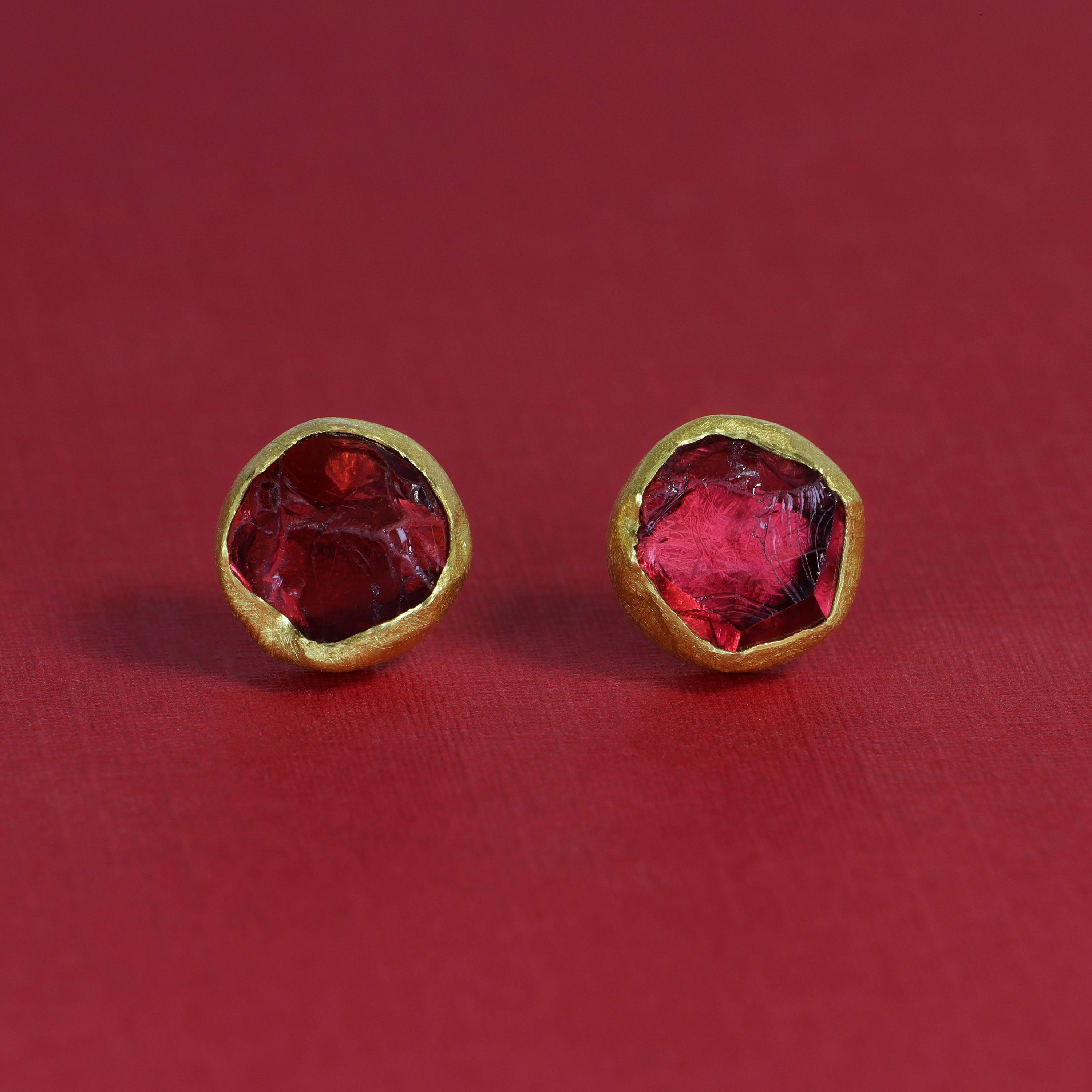 Irregular Round Garnet Studs