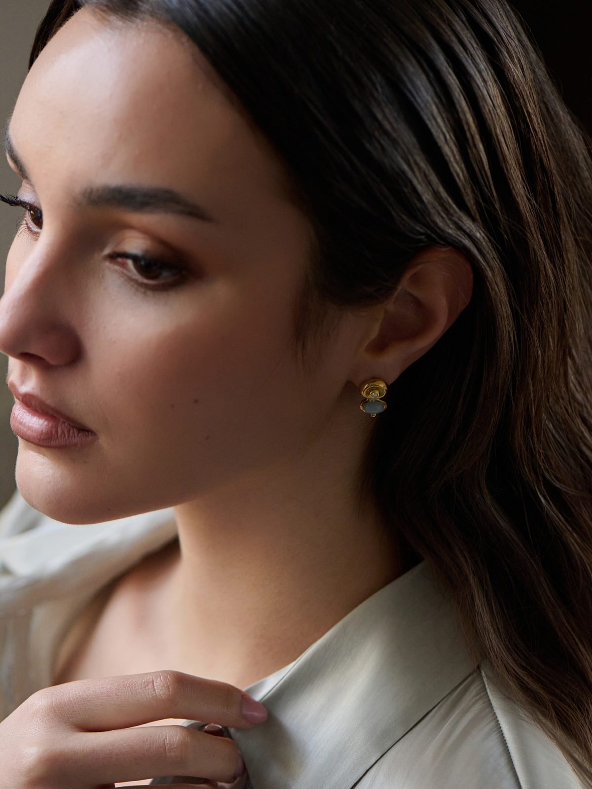 Aqua and Diamond Pebble Earrings