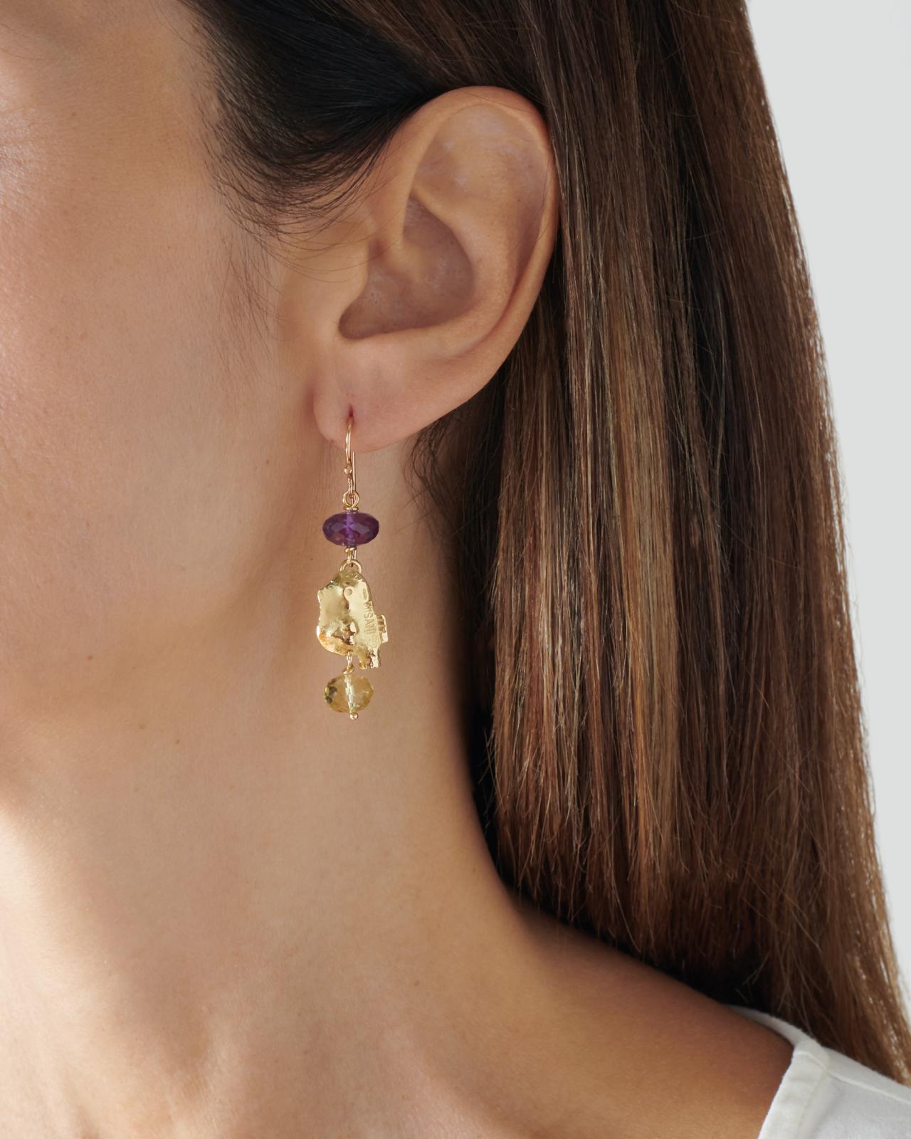Citrine and Amethyst Bird Earrings