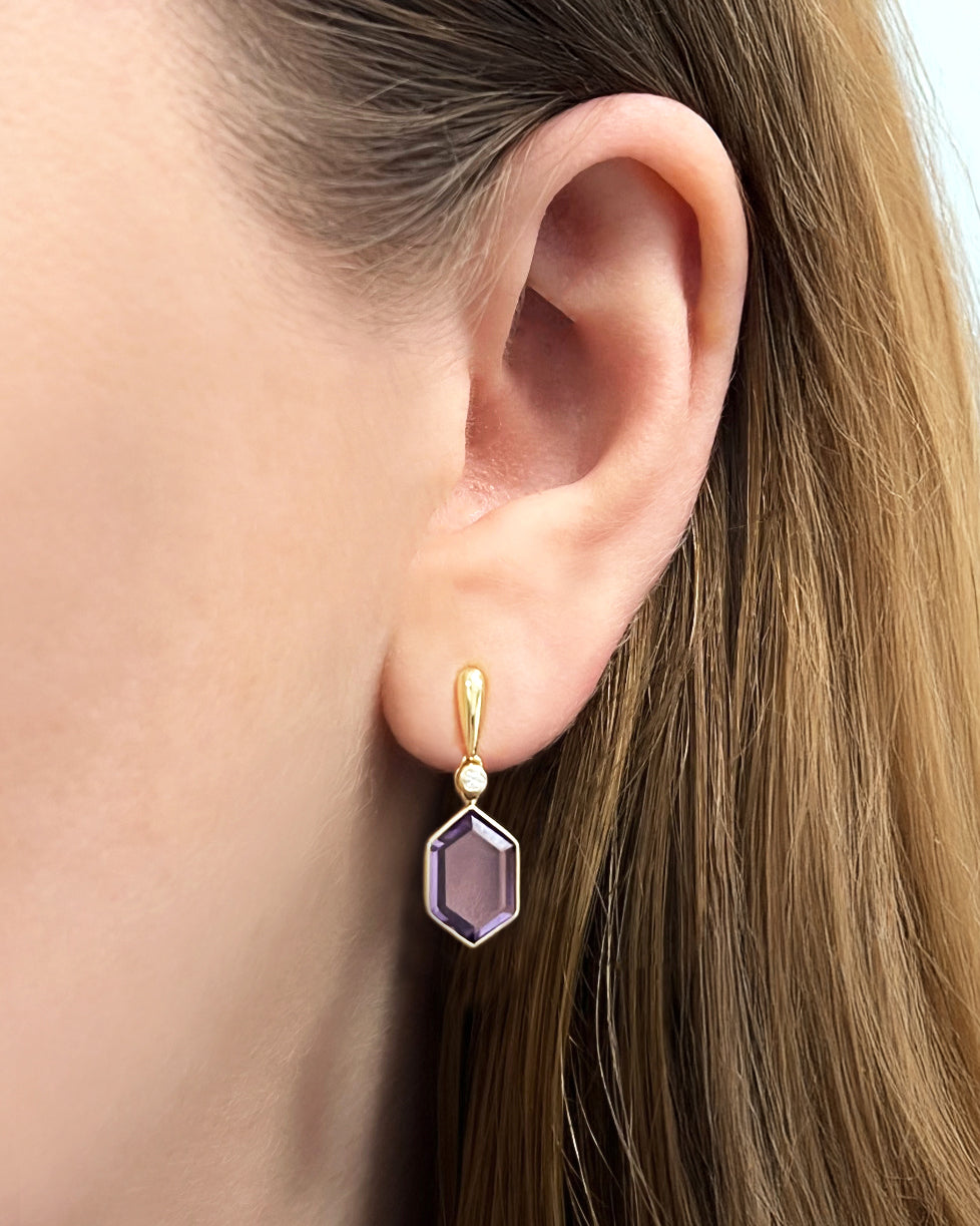 Amethyst Hexagon Drop Earrings