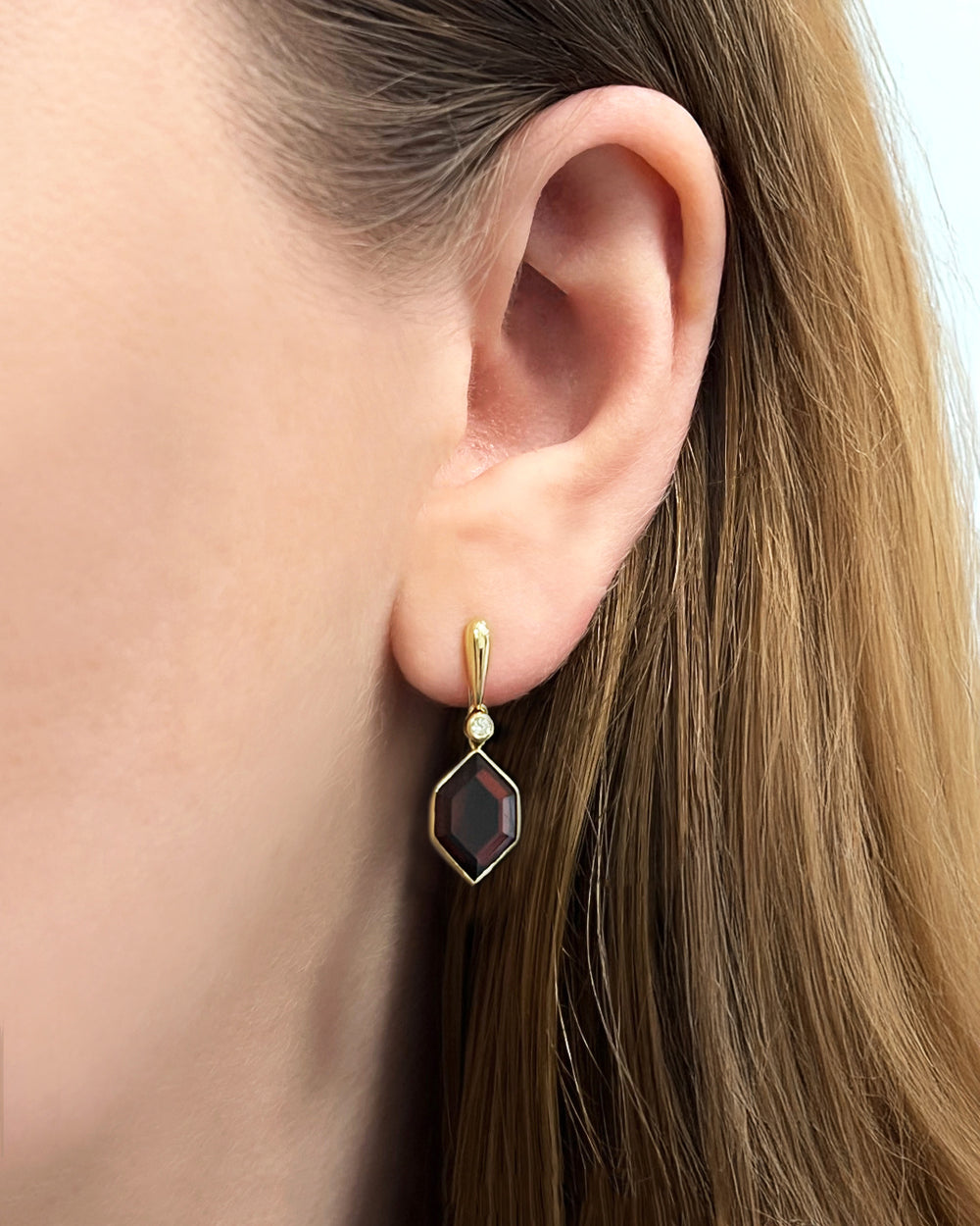 Garnet Hexagon Drop Earrings