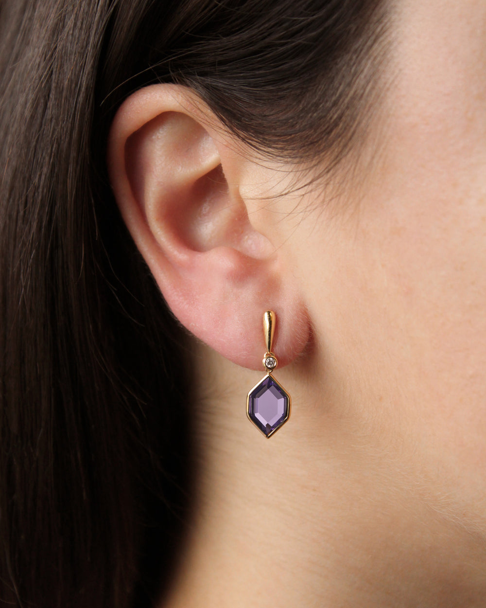 Amethyst Hexagon Drop Earrings