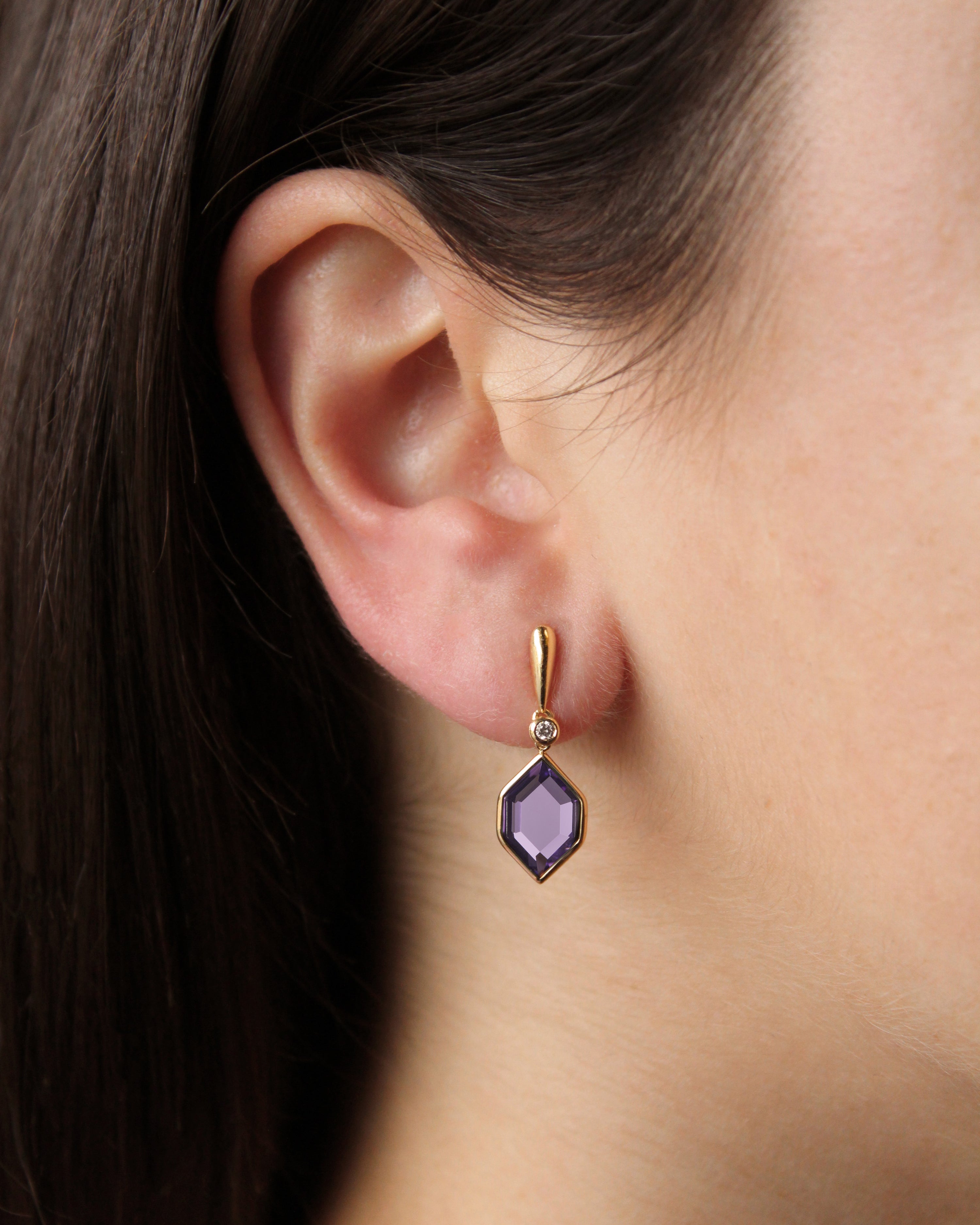 Amethyst Hexagon Drop Earrings
