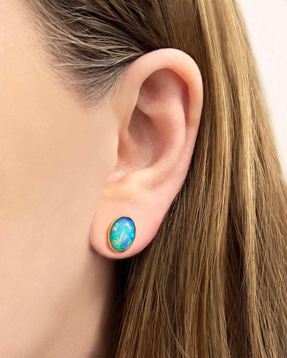 Elongated Oval Opal Stud Earrings