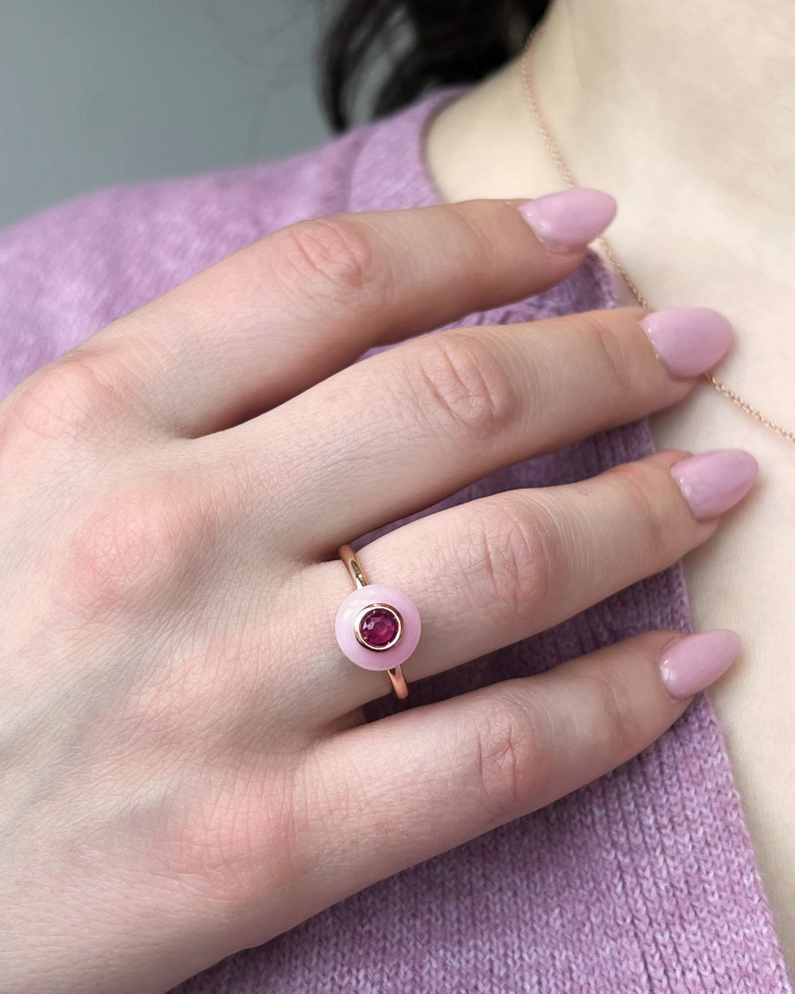 Rose Quartz and Rhodolite Ring