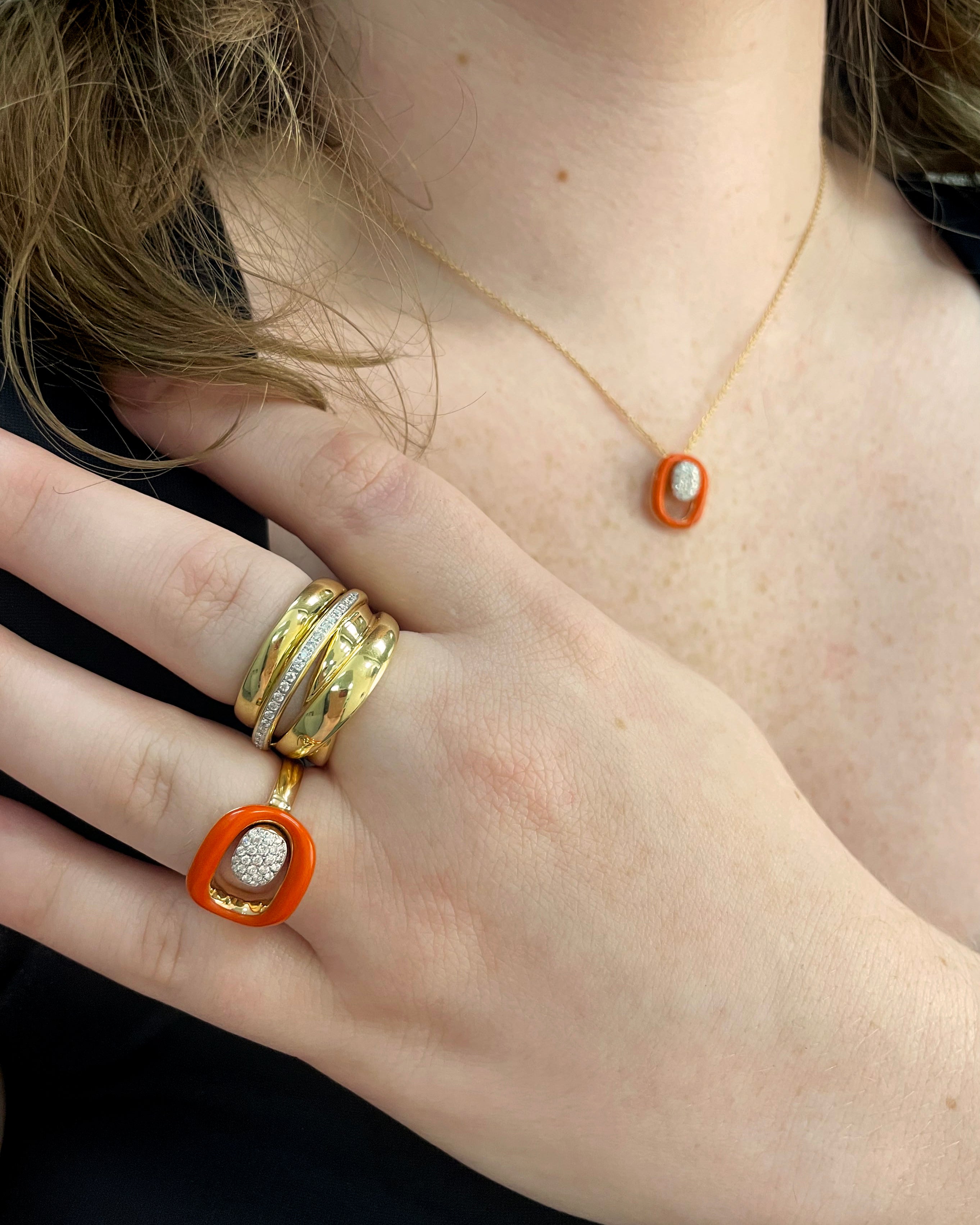 Orange Enamel Ring