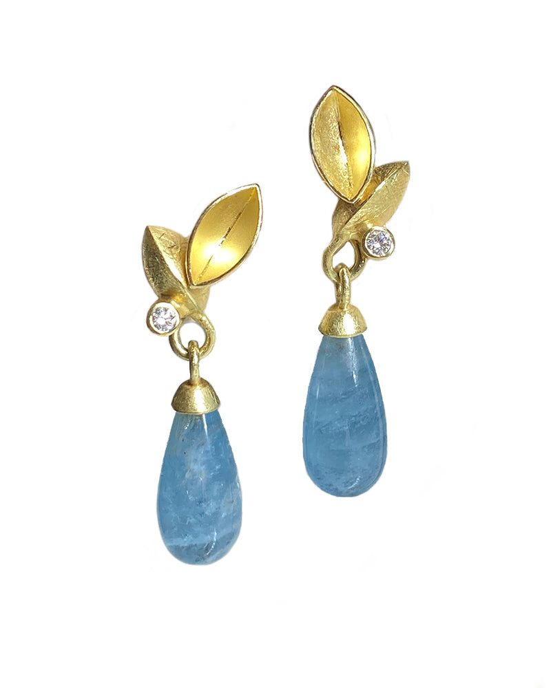 Aquamarine Drop And Leaf Earrings