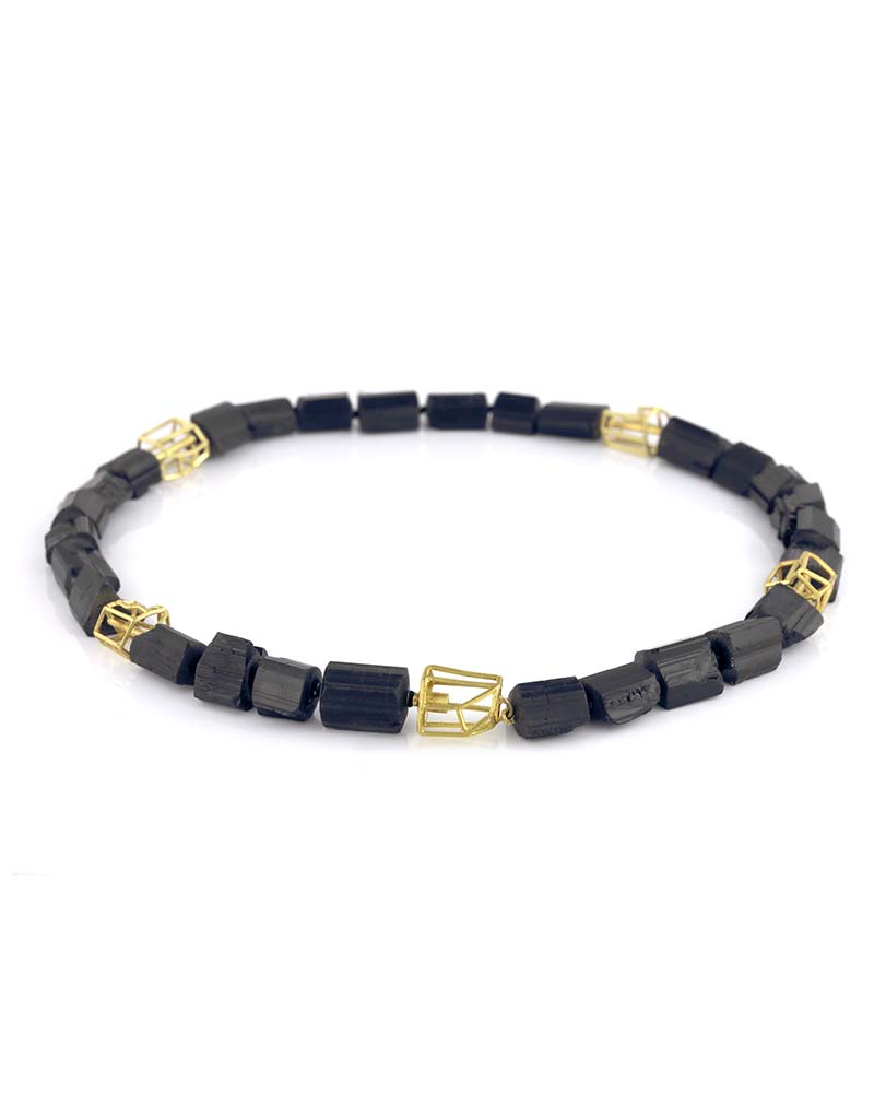 Black Tourmaline and Rock structure Necklace