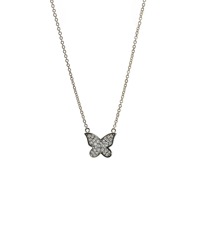 White Pave Butterfly Necklace