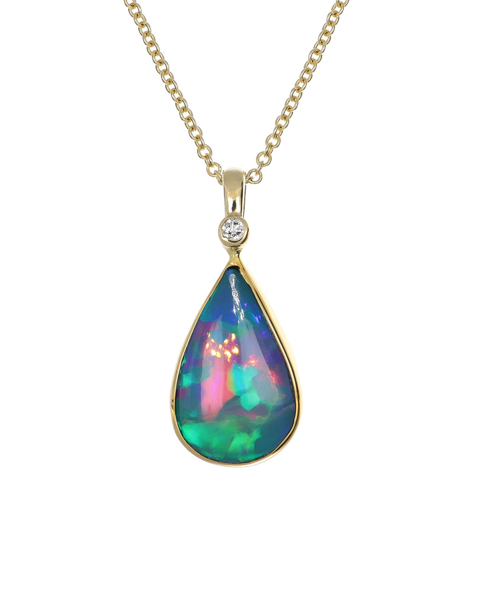 Pear Opal  and Diamond Pendant